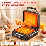 Waffle Maker, 8 Browning Levels Smart LED Digital Timer, Audible Ready Beep - Image 5