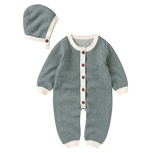 Image of Newborn Baby Crewneck Sweater Jumpsuit Sets Infant Boy Girl Cute Paid Knitted Overalls+Hat Christmas Outfits