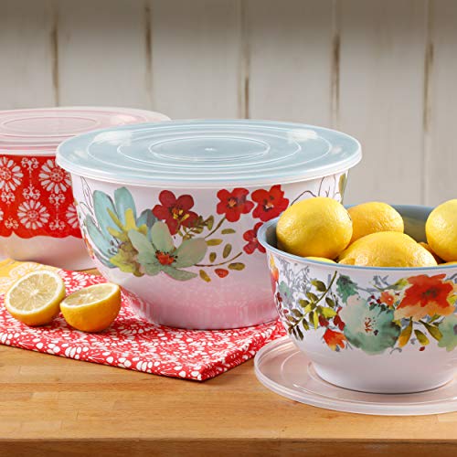 The Pioneer Woman 6 Piece Set Flea Market Floral Melamine Serving Bowls with Lids