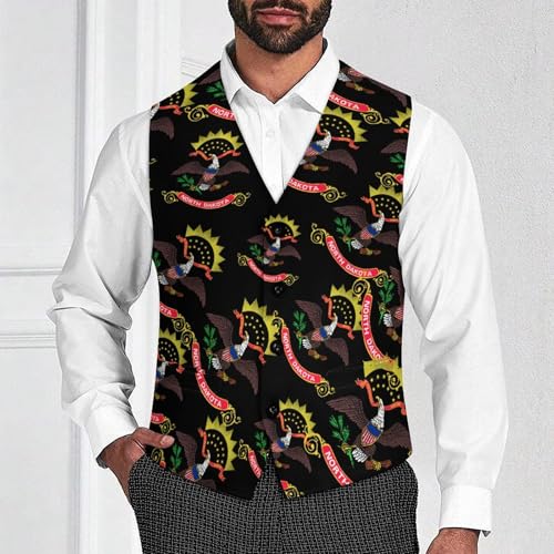 North Dakota State Logo Trendy Vest Suit for Men V Neck Formal Dress Waistcoat Vests Business Slim Fit4