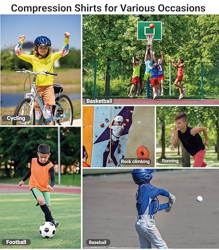 Teglraddix Boys Girls Compression Shirt Long Sleeve Athletic Sports Baselayer Youth Baseball Football Undershirt White S thumb #4