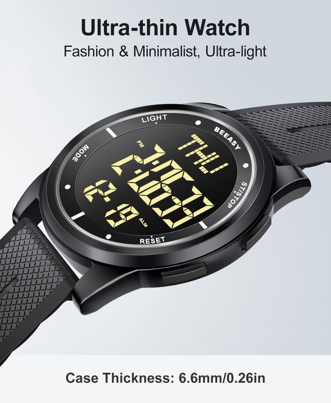 beeasy digital watch waterproof with stopwatch alarm countdown dual time ultra-thin super wide-angle display digital wrist watches for men women