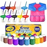 The Mega Deals Kids Painting Set - Washable Non-Toxic Finger Paints (10 Colors of 2 oz) with 10 Paint Cups, 10 Brushes, Kids Smock Mess-Free Toddler Art Supplies Painting Kit for Kids Gift Bundle