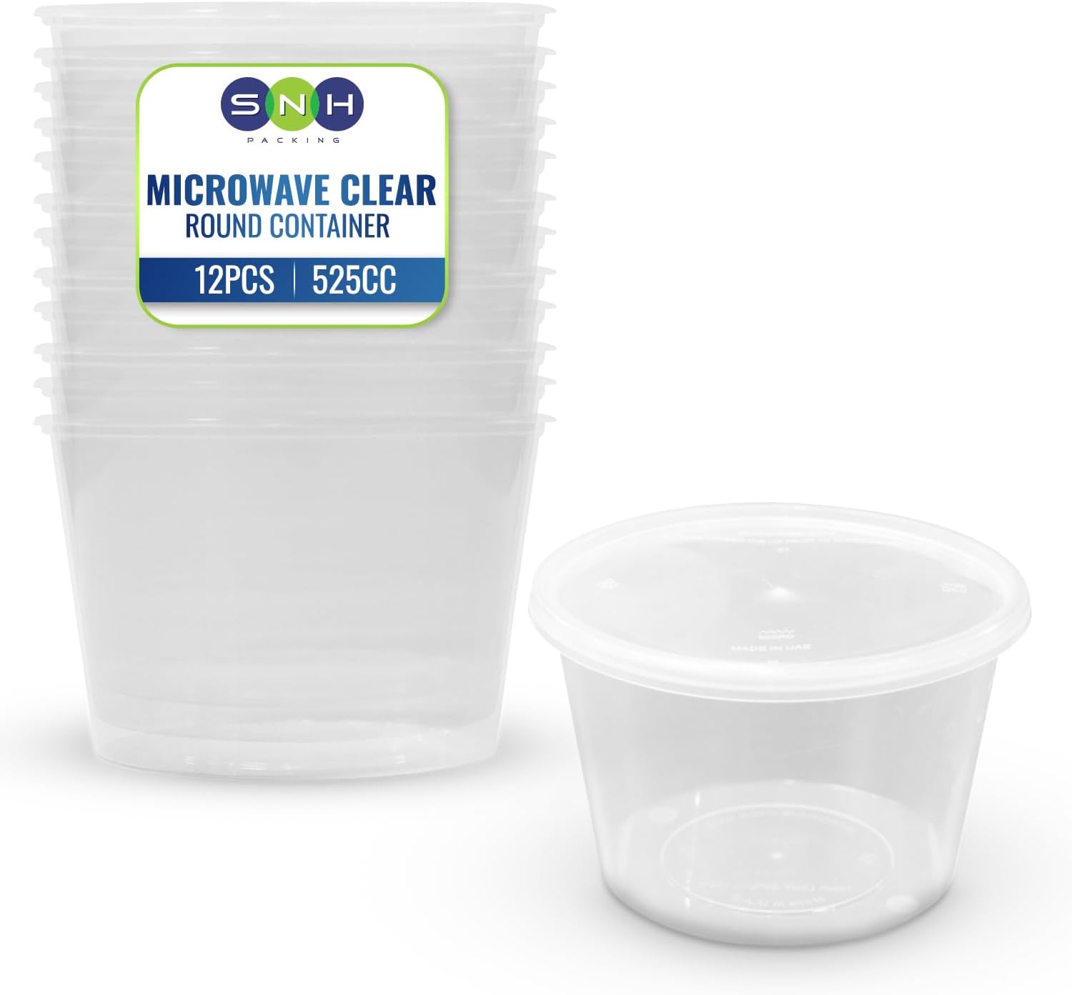 12 Pack Clear Round 525cc Microwavable Food Plastic Containers with Lids Transparent Plastic Meal Prep and Food Storage Bowls Reusable Disposable Lunch Box