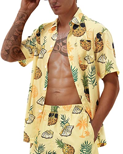 Hawaiian Shirts for Men Short Sleeve Casual Button Down Shirt Summer Beach Aloha Shirt Holiday Party Tropical Print2