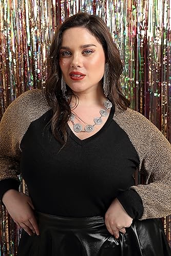 CARCOS Plus Size Tops for Women Criss Cross Long Sleeve Shirts V Neck Tunics Casual Fall T Shirt Loose Fits Blouses XL-5XL3