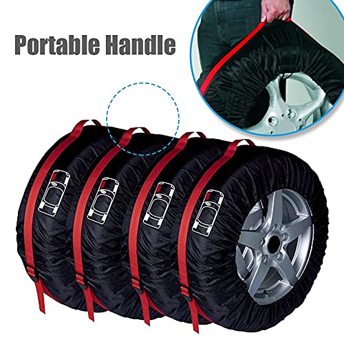 Image of Set of 4 Spare Tire Cover Tote Upgraded 420D Version Portable Dustproof Wheel Storage Bag with Handle Easy Transportation for Trailer Truck Camper Auto Universal Fit 17in-30in (Red, S)