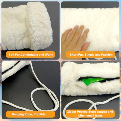 SwirlColor Handmuff Kunstpelz Muff für Warme Hände mit Tasche Riemen Muff Handwärmer Kinder - Weiß Ripple