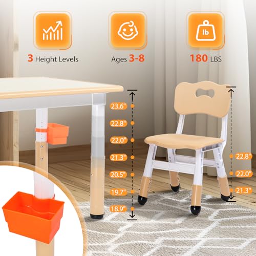 JOYMOR-Height-Adjustable-Kids-Table-and-4-Chairs-Set-Toddler-Table-and-Chair-Set-for-Kids-2-8-Suitable-for-Crafts-and-Study-2-Pen-Boxes-Graffiti-Tabletop-Anti-Slip-Chair-Legs-Beige JOYMOR Height Adjustable Kids Table and 4 Chairs Set Toddler Table and Chair Set for Kids 2 8 Suitable for Crafts and Study 2 Pen Boxes Graffiti Tabletop Anti Slip Chair Legs Beige