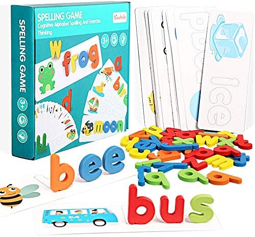 GLARIAL See and Spell Learning Toy - Wooden Developmental Toys Puzzle Preschool Spelling Game Toys Matching Letter Game Develops Vocabulary and Spelling Skills for 3 4 5 6 Year olds