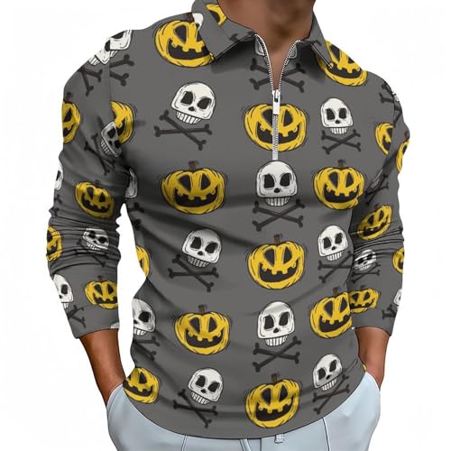 T-shirt de golf avec citrouilles Happy Halloween polo homme zippé