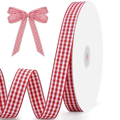 woric Red Gingham Ribbon 5/8 X 30 Yd Plaid Ribbon Craft Ribbons Buffalo Checker Ribbon for Picnic Party Bridal Baby Shower Wedding Decor Sewing Crafts Hair Bows Cake