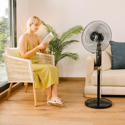 Cecotec Standventilator EnergySilence 515 MaxFlow Black, 45W, Durchmesser von 16", 5 Blätter, 1h Timer, 3 Geschwindigkeiten und automatische Oszillation, Höhenverstellbar bis 135cm 2