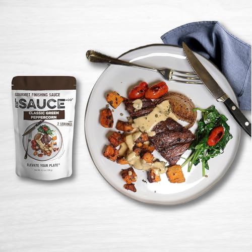 Le Sauce Gourmet Classic Green Peppercorn Sauce 2-pack, 2 serving Gourmet Steakhouse Quality Finishing Sauce, Low Sugar Steak Sauce, Pork Chops, Chicken, Potatoes, Vegetables or Shrimp w/Whole Food Ingredient Sauce Packets, Cream Steak Sauce - Thumbnail 2