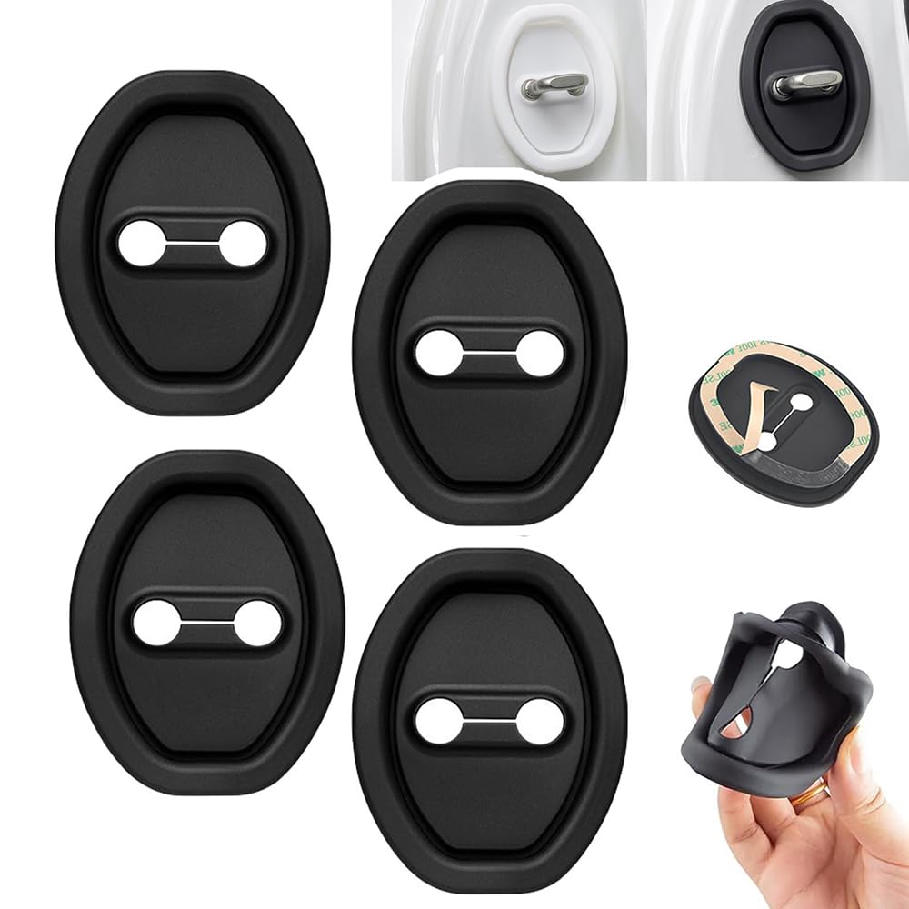 Vividcrate 4Pcs Car Door Lock Cover for Jeep Compass (MK49 MP 2007-2025 2026), Thick Silicone Door Latch Protector, Anti-Rust & Anti-Collision Buffer Pad, Sound Deadening Cushion Sticker,Black-4pcs