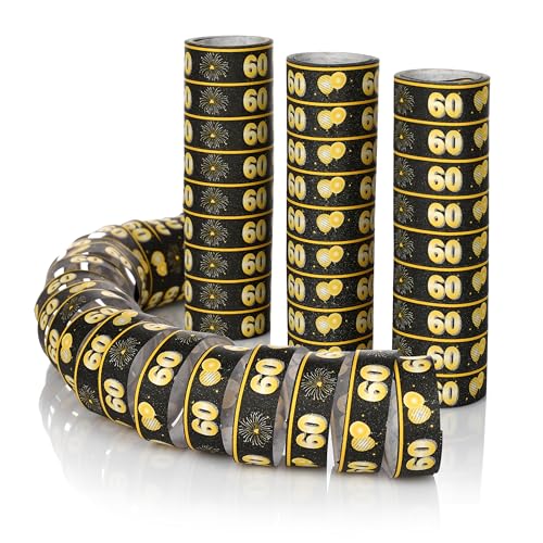 FunX Luftschlangen 60. Geburtstag 3er Pack - Gold Schwarze Party Deko und Tischdeko für Mann oder Frau - Ideal für den Geburtstagstisch