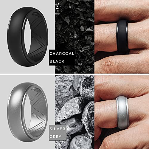 ThunderFit Men's Silicone Wedding Rings, Step Edge Breathable Rubber Engagement Bands 8.7mm Wide 2.5mm Thick - 1/4/7 Variety Multipack2