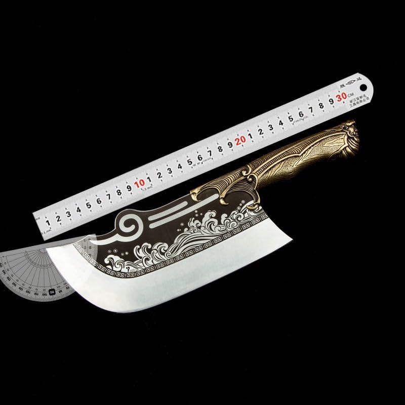 Meat Cleaver,Cleaver Knife 8.5 Inch Chopper Knife Pure Copper Handle Sharp Machete Hatchet Butcher Cleaver Handmade Longquan Kitchen Knives Bone And Poultry Tools, LAMAJIGA5844