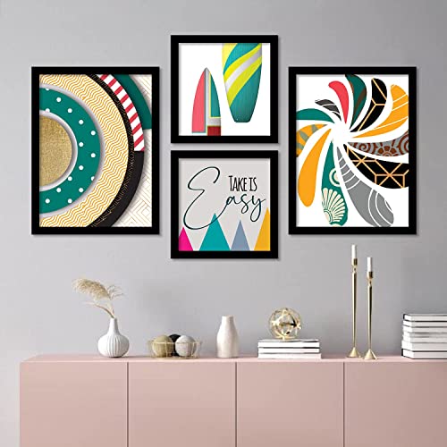Image of kotart - Decorative Modern Wall Art Home Dacor Abstract Painting poster With Frame For Living Room Bed Room Hotel Wall Decor Digital Reprint Engineered Wood Set of 4 (Art 5, Big (13x17 or 13x13 inch))