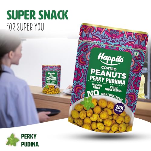 Image of Happilo Premium Super Snack Perky Pudhina Peanut 150g, Crunchy and Nutty, High in Protein and Dietary Fibre (Pack of 2)