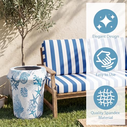 Image of 2 Pack 32 Gallon Stretch Spandex Trash Can Cover Fitted Washable Waste Garbage Container Covers Coral Starfish Outdoor Indoor Patio Backyard Decor for Wedding Party Commercial Fundraiser