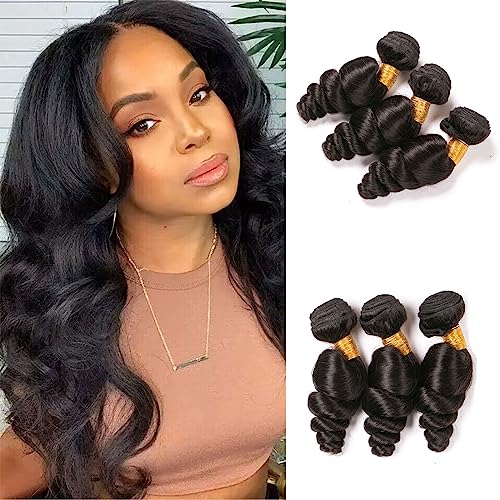 Loose Wave Bundles Human Hair 100% Unprocessed Brazilian Virgin Extensions for Black Women 3 Bundle Natural Color Perstar Remy Bundles 20 22 24 Inch