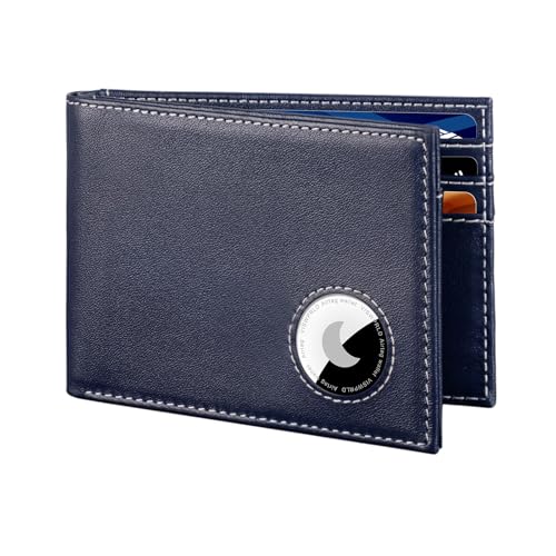 Men's Wallet with Airtag Holder, Bifold Full-Grain Leather Wallet for Apple Air Tag, Slim Wallet for Men with RFID Blocking, 11 Card Slots
