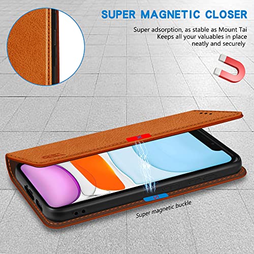 Zzxx Iphone 11 Wallet Case With [Rfid Blocking] Card Slot Stand Strong Magnetic Leather Flip Fold Protective Phone Case For Iphone 11 Case Wallet(Brown-6.1 Inch) #TOP2