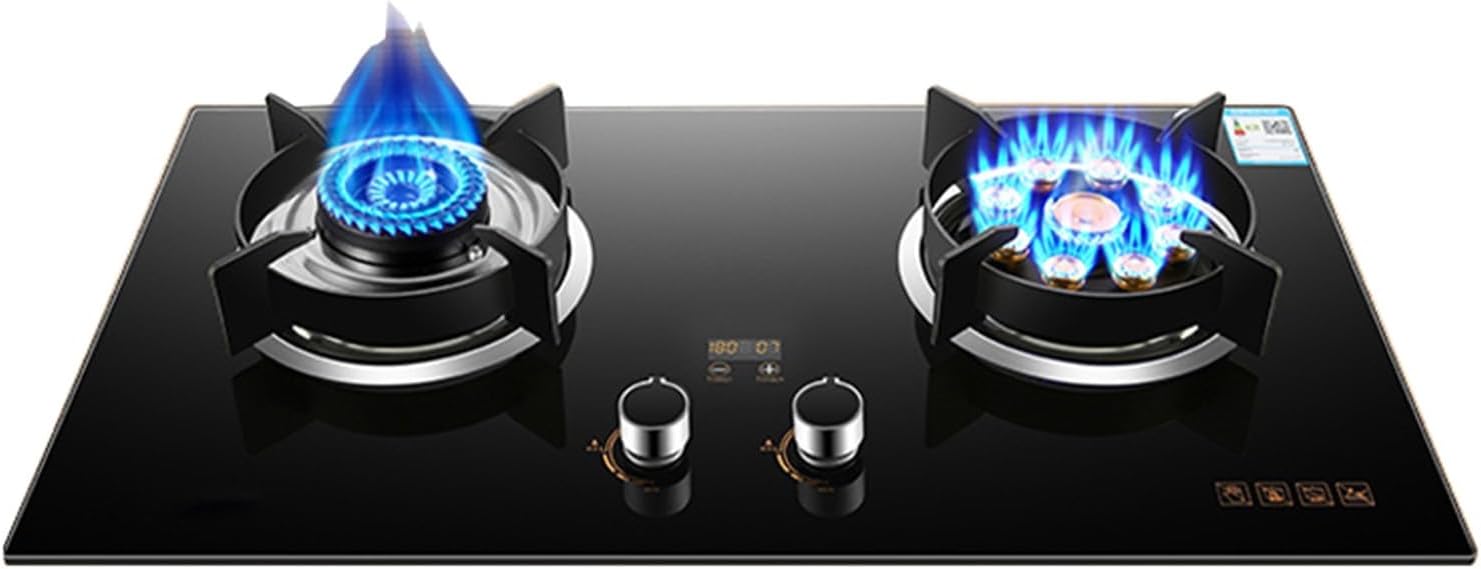 Estufa de Gas 2 Puestos Negro Vidrio Templado con Protección de Apagado