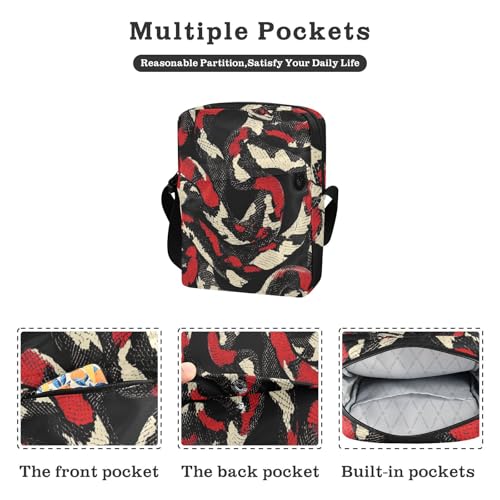 messenger bag cute mens crossbody Shoulder Handbag Adjustable Strap for Travel Travel- Snake Skin Red Black2