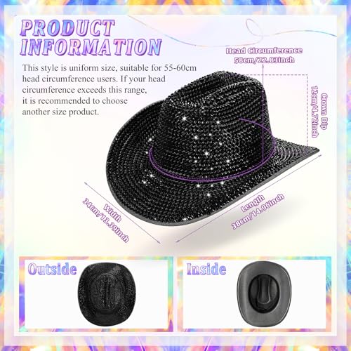 Image of Hercicy Rhinestone Cowboy Hat with Diamond Fringe CowHat for Cosplay Wedding circumference between 21.5 and 23.5 inches