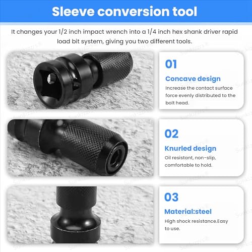 Image of Sunkizzrs 2-Set Rapid Release Converter-1 /2 inch Square Drive to 1 /4 inch Hex Female Socket Adapter-Quick Release Impact Bit Holder-Drill Chucks Adaptor Conversion for Impact Wrench included Ring & Rod