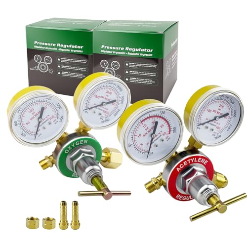 Oxygen Acetylene Regulators CGA540 and CGA510 Inlet Fitting Welding Gas Regulators for V-Style Welding Cutting Torch T-Handle