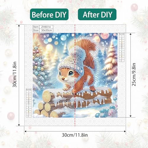 Image of Diamond Art Painting Kits for Adults, 5D Special Shape Diamond Art Kits for Beginners, Crystal Rhinestones Diamond Painting for Home Wall Christmas Decoration Gift 11.8x11.8 inch, Christmas Squirrel