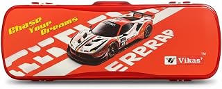 Vikas' Ultra Red Race Car Design Plastic Pencil Box for Kids | Stylish Stationery Case for Boys | Durable Double Compartme... Price In India