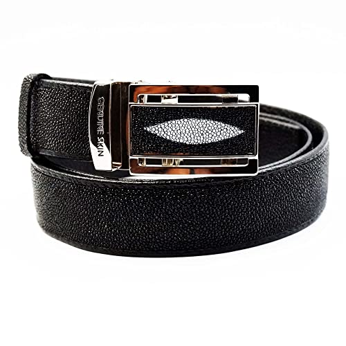 NEW BLACK GENUINE STINGRAY LEATHER MEN AUTO BUCKLE METAL BUCKLE BELT 1.5 X 45 INCHES.