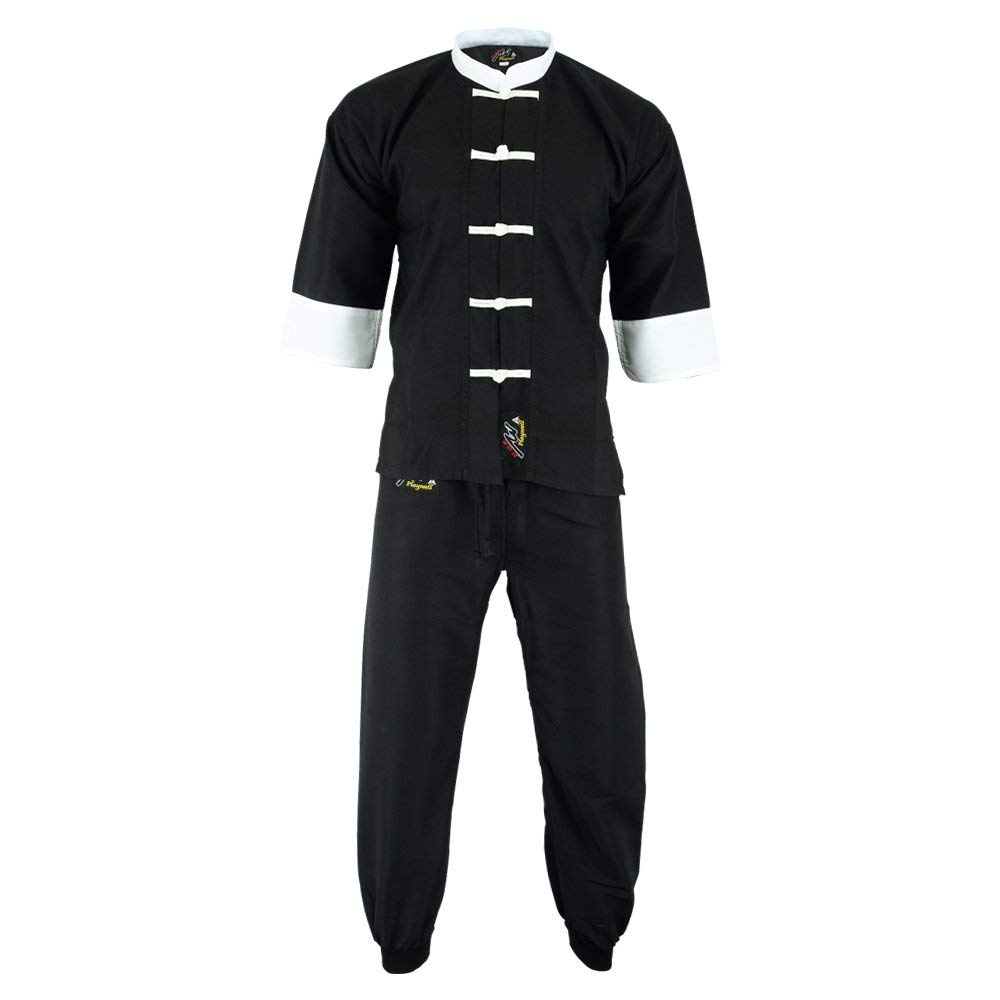 Playwell Black Elite Kung Fu Microfiber Ultra Light Uniform /White : Childrens (00/120Cm)