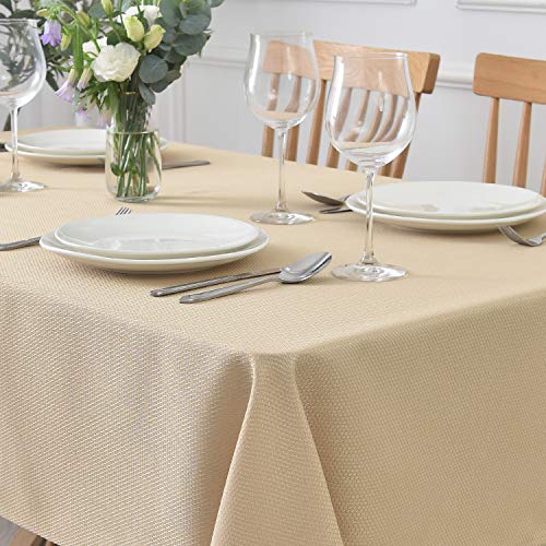 Image of maxmill Textured Rectangular Tablecloth Water Resistance Antiwrinkle Spillproof Soft Jacquard Table Cloth for Dining Room, Buffet Banquet Parties and Holiday Dinners, 60 x 104 Inch, Beige