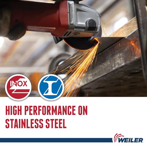 Image of Weiler 58100 4-1 /2 Inch Cutting Wheel, Tiger Inox Stainless Steel Contaminant-free High Performance Cutting, .045 inch INOX60S Type 1 7 /8 inch Arbor, Pack of 25