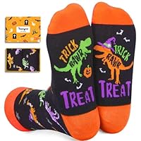 HAPPYPOP Witch Gifts for Teens - Halloween Spooky Witch Pumpkin Socks for Horror Lovers, Dinosaur Socks