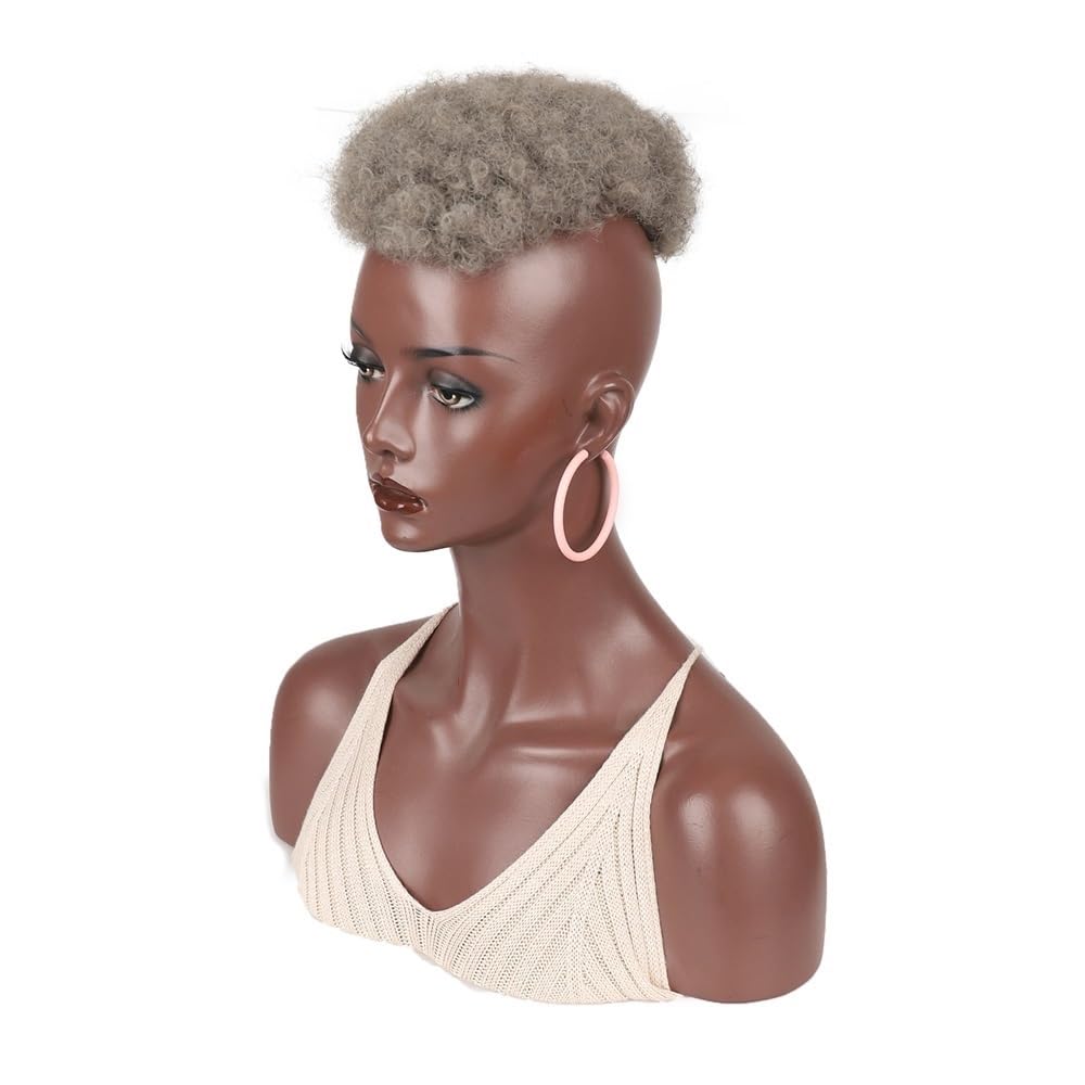 xiuling4568 Synthetic Hairpiece Short Afro Curly Wigs,Clip On Hair Topper Wigs Women Man's for Bald Head Thinning Hair Hairs Extensions(Dark grey)