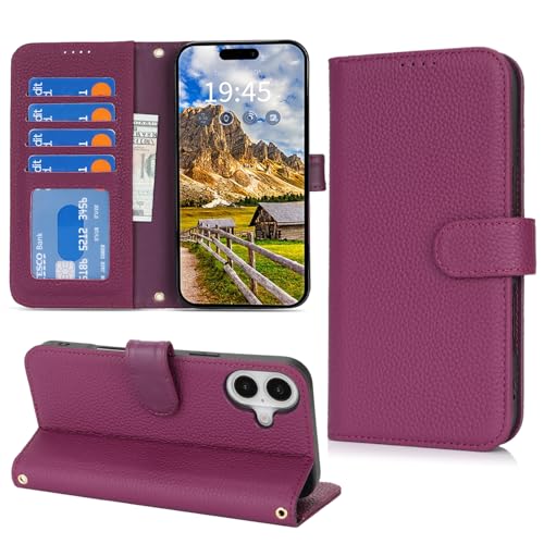 Coque iPhone 16 Plus en cuir véritable de qualité supérieure et blocage RFID