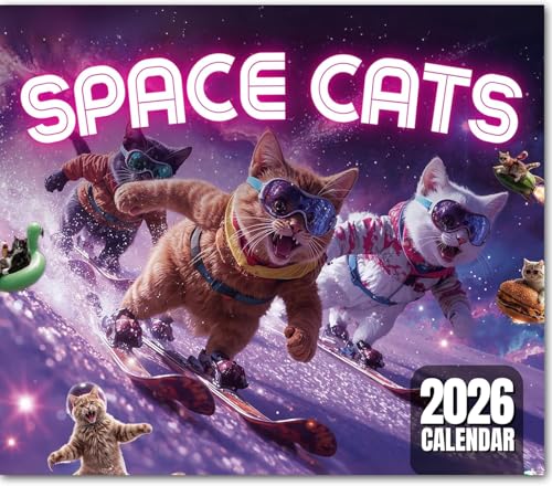 Space Cats Wall Calendar 2026 | Funny Cat Themed Gifts For Cat Lovers