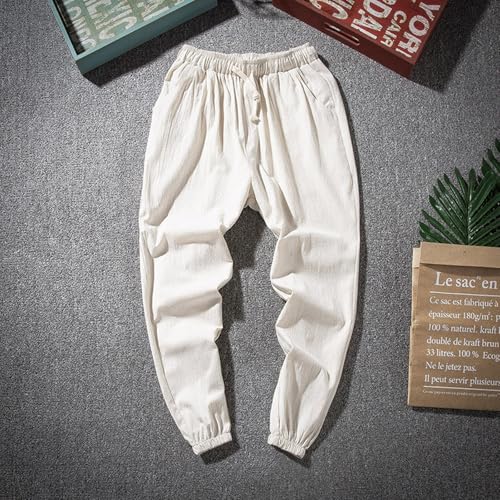 Linen Pants for Men Drawstring Elastic Waist Tapered Pant Yoga Golf Summer Beach Trousers with Pocket3