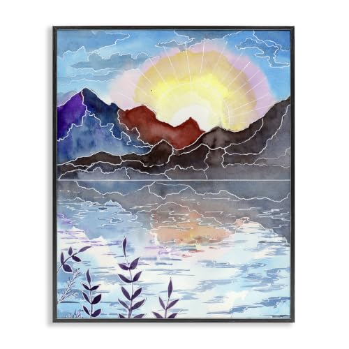 Mountain Lake Outline Nature, 11 x 14 Inch Framed Giclée Print