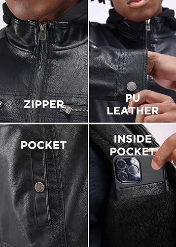 Image of X-Ray Men's Slim Fit Faux-Leather Moto Jacket with Removable Hood