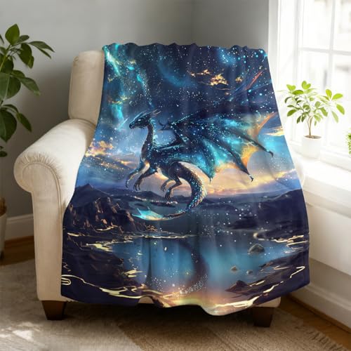 Blue Star Dragon Fleece Throw Blanket 40 x 50 inches for Couch Sofa Bed,Super Soft Cozy Plush Microfiber Flannel Blanket Lightweight for Women, Men and Kids
