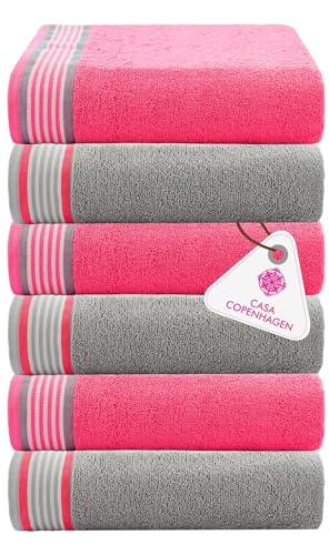 Image of Casa Copenhagen Germany Design - He & She Collection 100% Super Soft Cotton 6 Piece Face Towels Set (Size : 30 x 30 cm) - Grey Violet & Dusty Pink