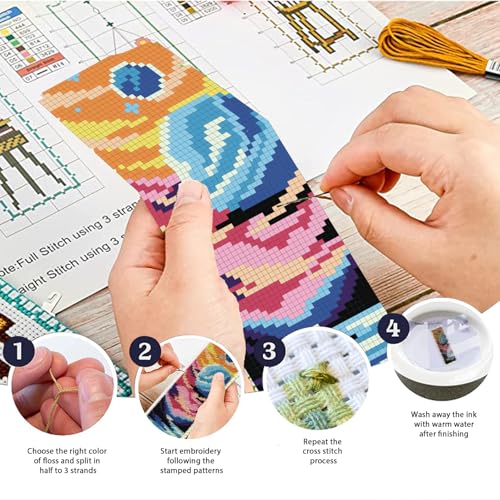 Image of ACRNIGHEET 6PCS Cross Stitch Bookmark Kits Cosmic Planet Pattern Counted Cross Stitch Kits for Beginners Adults DIY Stamped Embroidery Bookmarks with Instructions Hand Embroidery Craft Gift