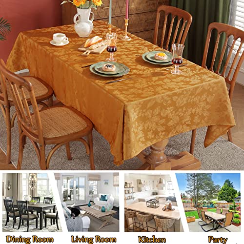 Sastybale Maple Leaves Jacquard Oil/Water Proof Rectangle Tablecloth For Fall, Harvest & Thanksgiving Oblong 52 X 70 Inch Amber #TOP3